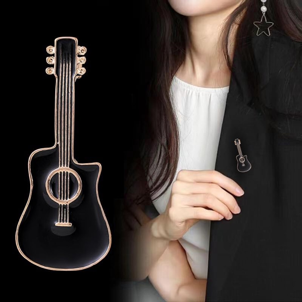 Emaille Akoestische Gitaar Broche Zinklegering Spelden voor Muziekliefhebbers Sieraden voor Vrouwen Tassen Pakken Jassen