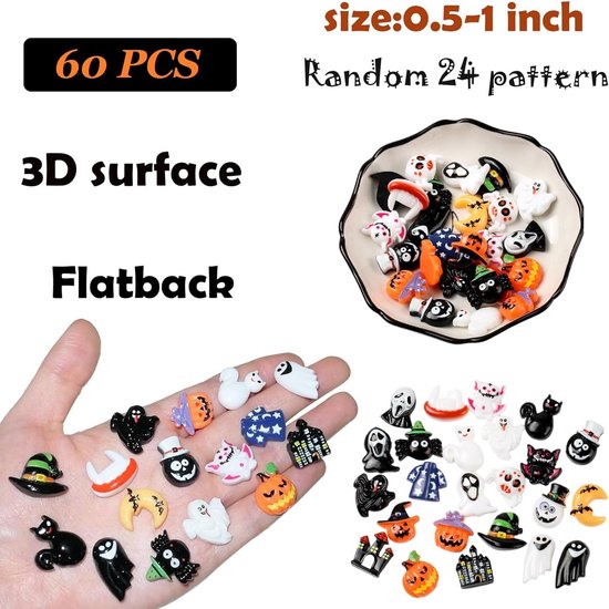 60 stuks miniatuurfiguren voor Halloween, Halloween-figuren van kunsthars, Halloween-decoraties, miniaturen, Halloween-ornament, mini-spoken, pompoen, Magere Hein, heks voor decoraties — afbeelding 2