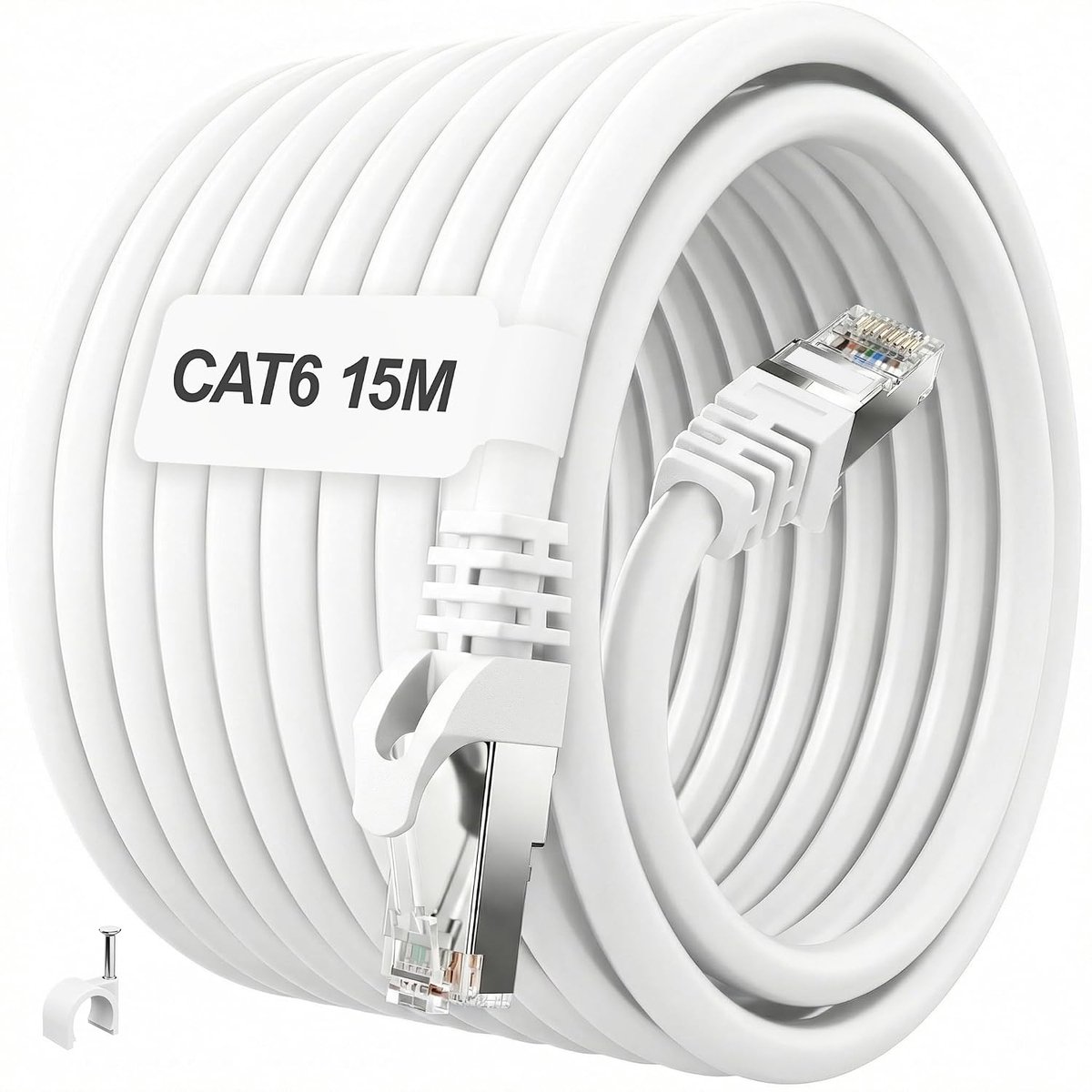 Ikbc Ethernet Cable 15m Cat 6, FTP Netwerkkabel LAN Internet Kabel RJ45 Wit