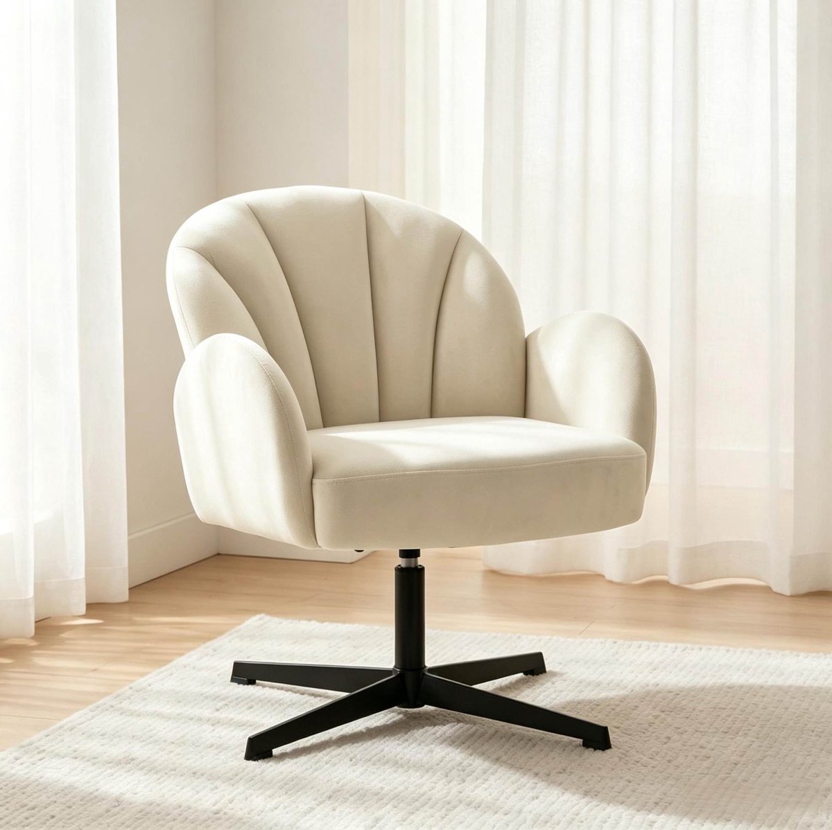 MODENUIT Fauteuil 64,5 x 68 x 80 cm - Draaibaar - Voor Woonkamer en Slaapkamer - Velvet Beige Zwart