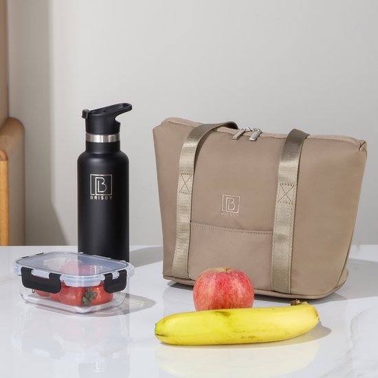 Brisby Koeltas Lunchtas 6L – 4-Laags Geïsoleerd – Inclusief 2 Koelelementen – Waterafstotend – Voor Werk, School & Onderweg – Taupe van Brisby — afbeelding 2