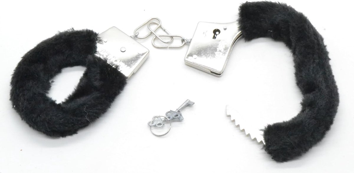 Z1 Black Plush Metal Handcuffs Police Safety Costume Accessories for Women Nurse Doctor - ShopVlot