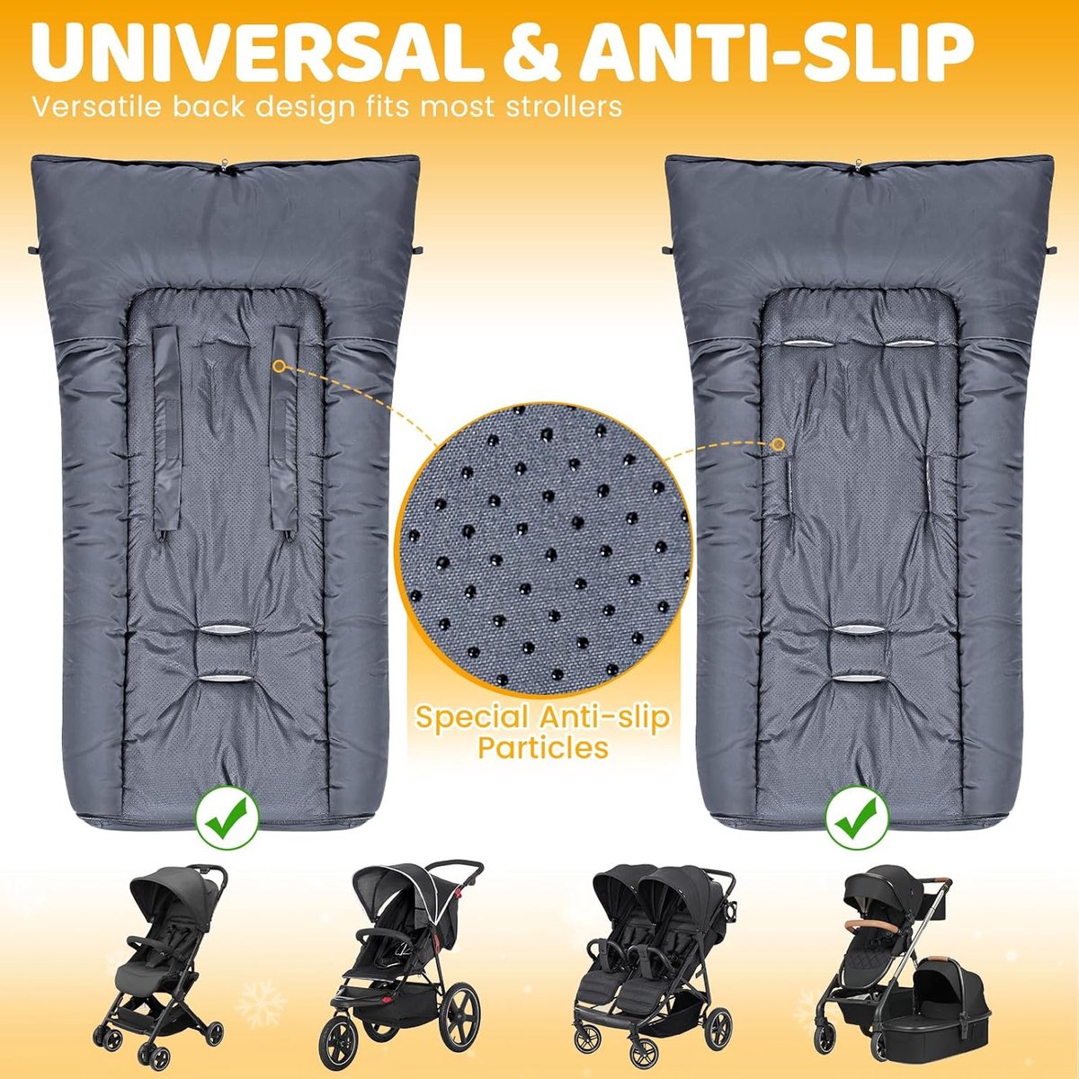 SnelShoppen - Universele Voetenzak voor Kinderwagen, Waterdichte Winter Voetenzak met Verstelbare Rits, Warm Cationic Stof, Grijs, Perfect voor Buggy'