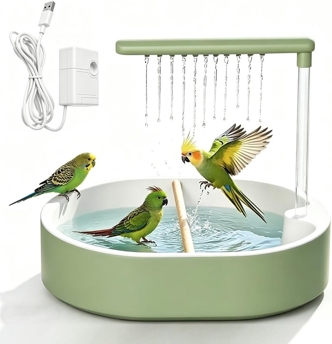 Automatic Bird Shower with Circulation Tap, Bird Bath for Cage, Pond Fountain, Parakeet Water System and Inseparable - ShopVlot
