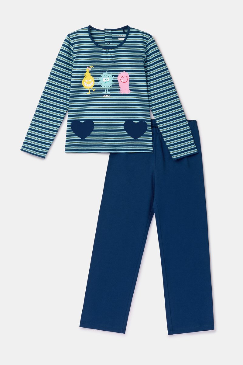 Woody pyjama dames - aliens - streep - 262-10-PLG-S/905 Blauw