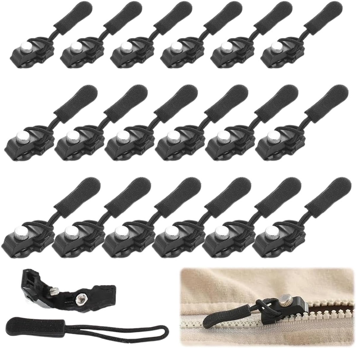 Zippers, 18-piece replacement set with zip, 3 sizes of repair kits, suitable for jackets, suitcases and backpacks. - ShopVlot
