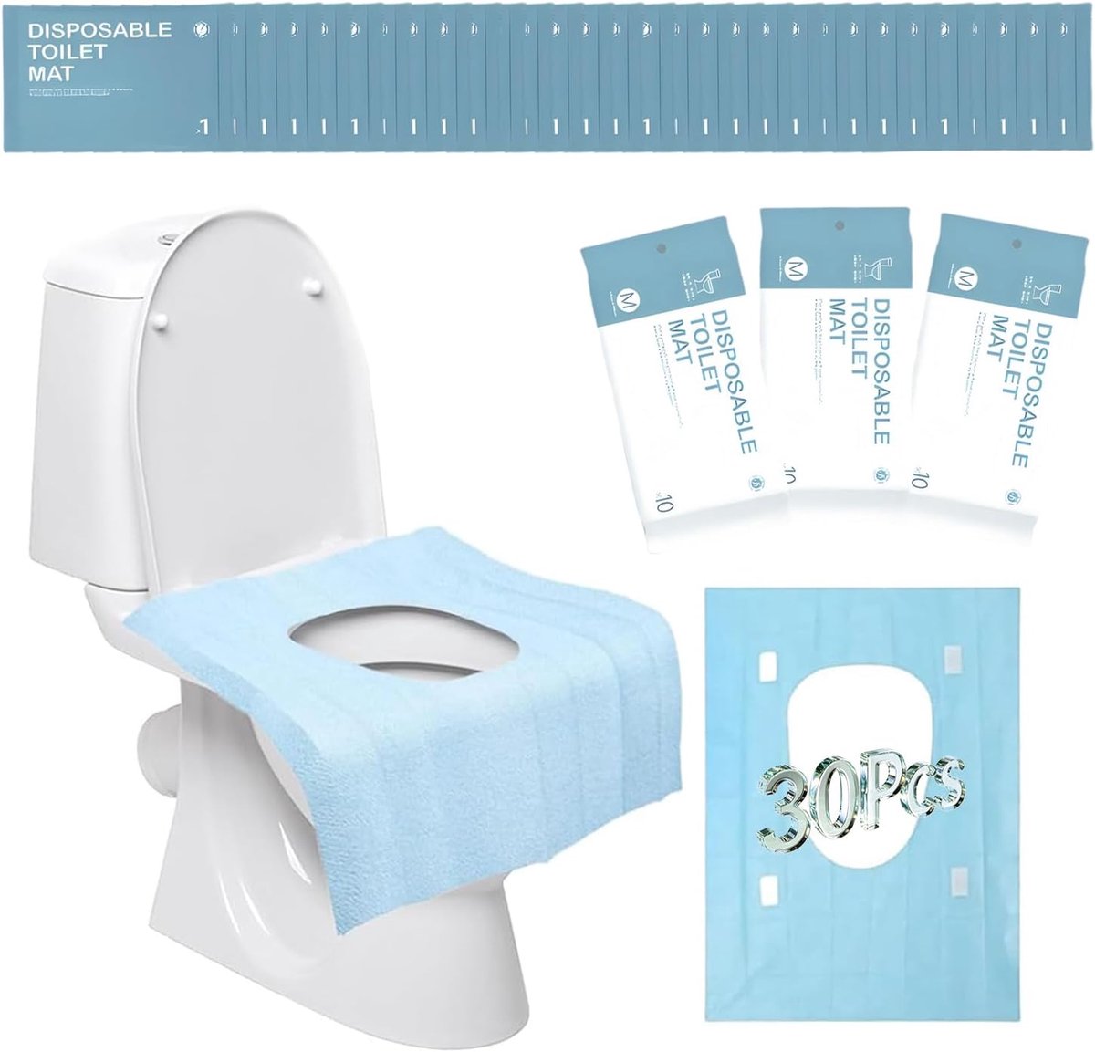 30 stuks toiletkussens, wegwerp, toiletbekleding, toilethoes voor openbare toiletten tijdens het uitgaan, geschikt - ShopVlot