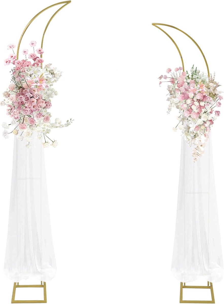Set of 2 Curved Large Gold Metal Wedding Arch Background Stand for Ceremony and Party, Balloon Arch Stand for Birthday - ShopVlot
