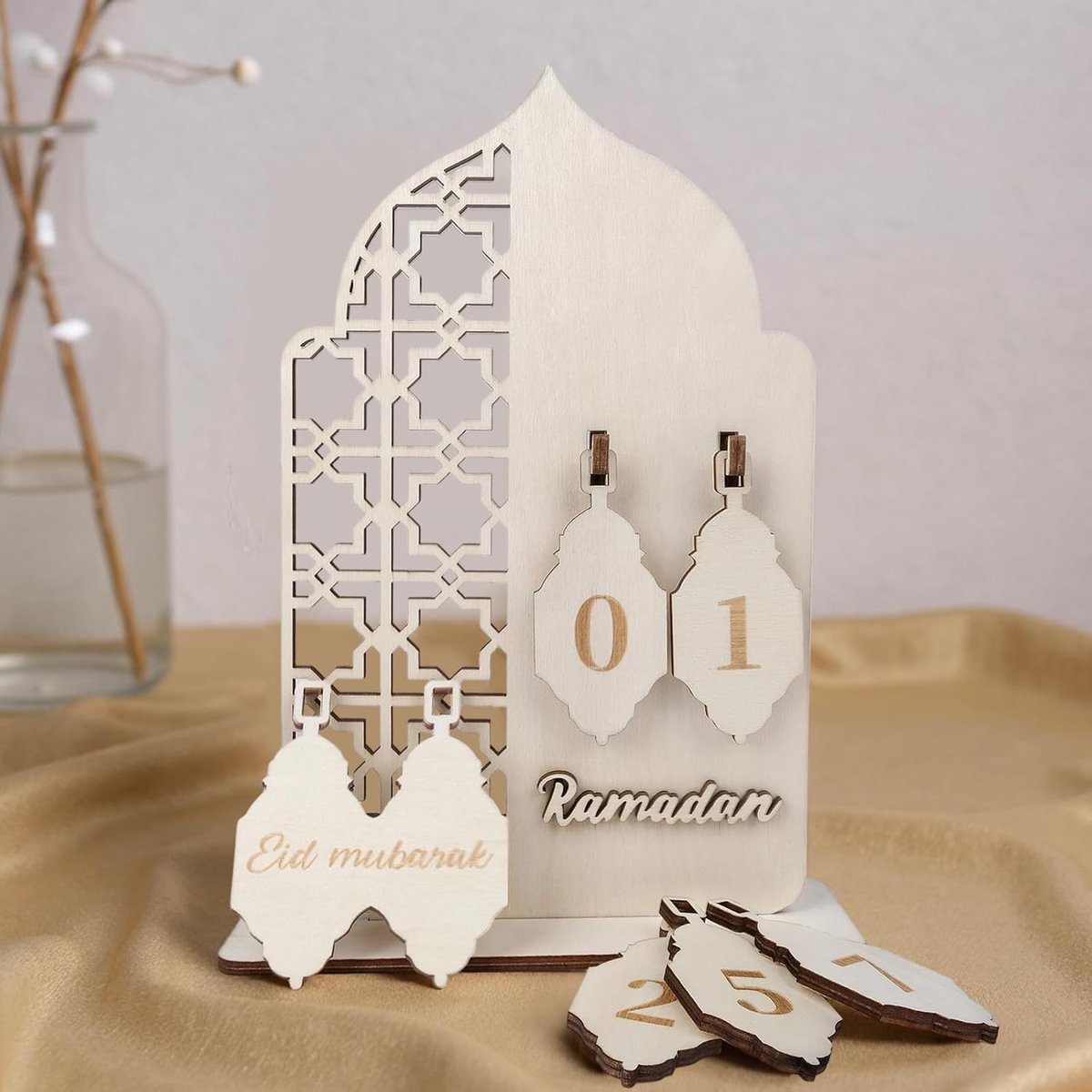 Wooden Ramadan Calendar, Reusable Countdown Calendar & Eid Mubarak Decoration, DIY Calendar with Interchangeable - ShopVlot