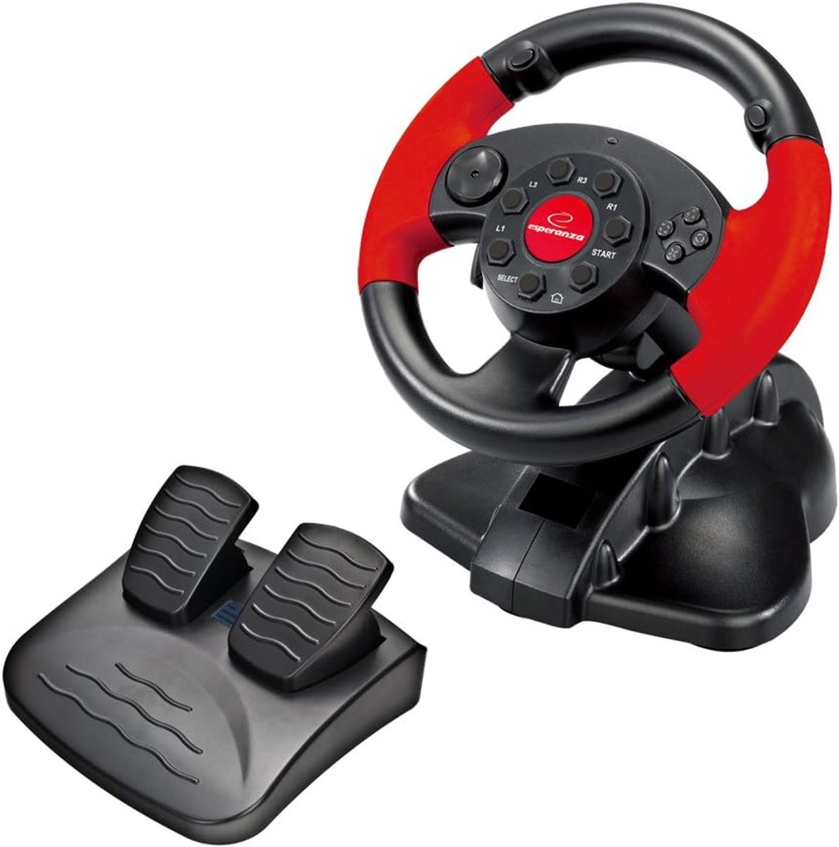 SnelShoppen - Gaming Stuurwiel voor PC/PSX/PS2/PS3 - USB High Octane Compact - Zwart/Rood - Inclusief Pedalen en Kabel - Ideaal voor Racers
