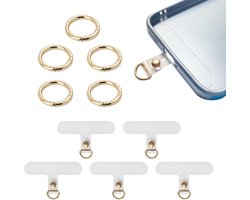 Mobiel toont lanyard clips 5 stuks - met metalen gespen - wit en lichtgoud - ideaal voor telefoons en sleutels - ShopVlot