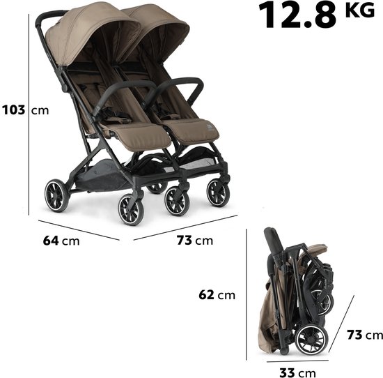 Deryan Rolo X2 Duo Buggy - 2 persoons - Compact & lichtgewicht - Hazel — afbeelding 4