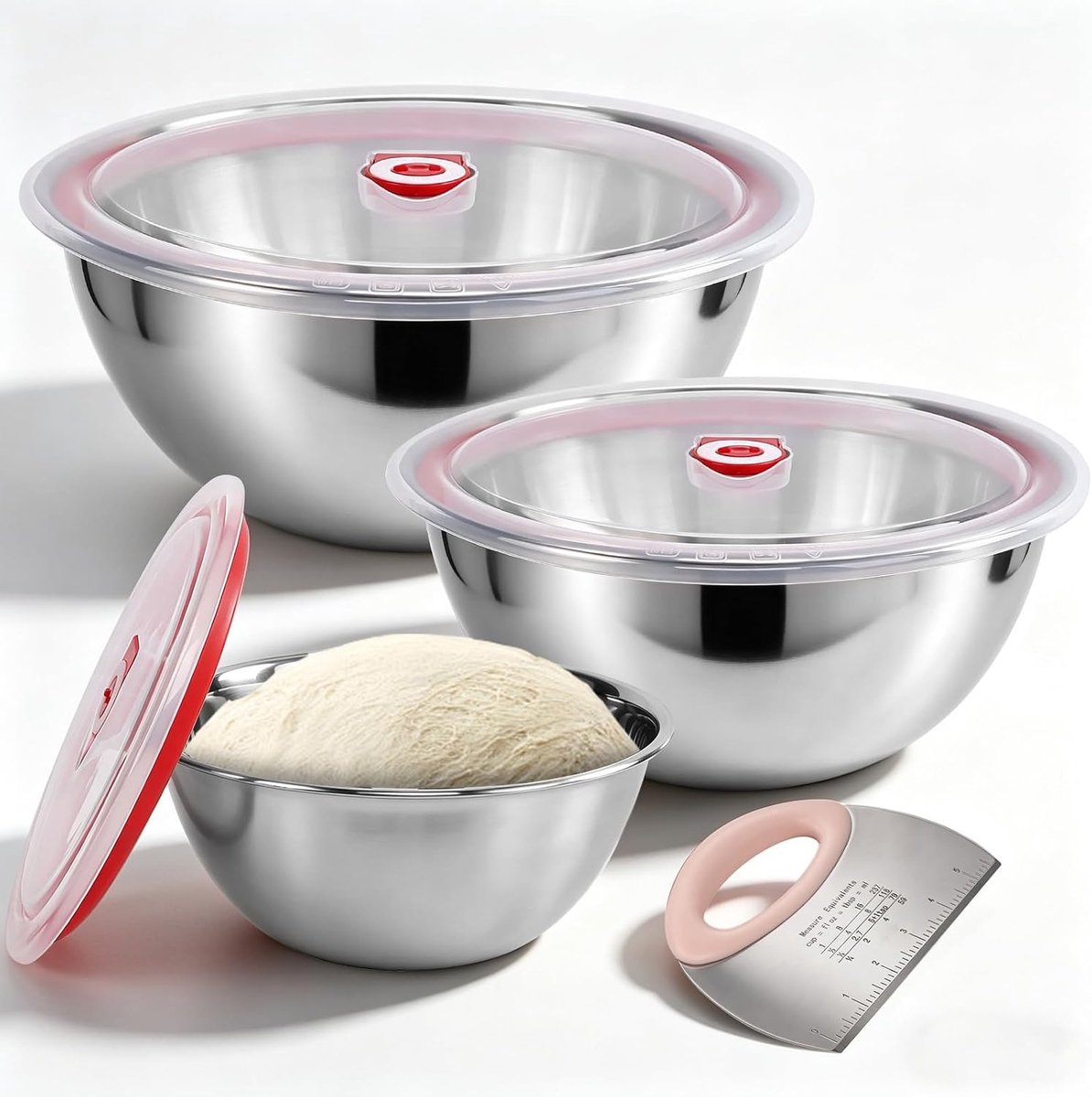 iklestar Pack of 3 Pizza Dough Containers, 800 ml / 1200 ml / 1800 ml, Stackable, Made of Stainless Steel 304, with - ShopVlot
