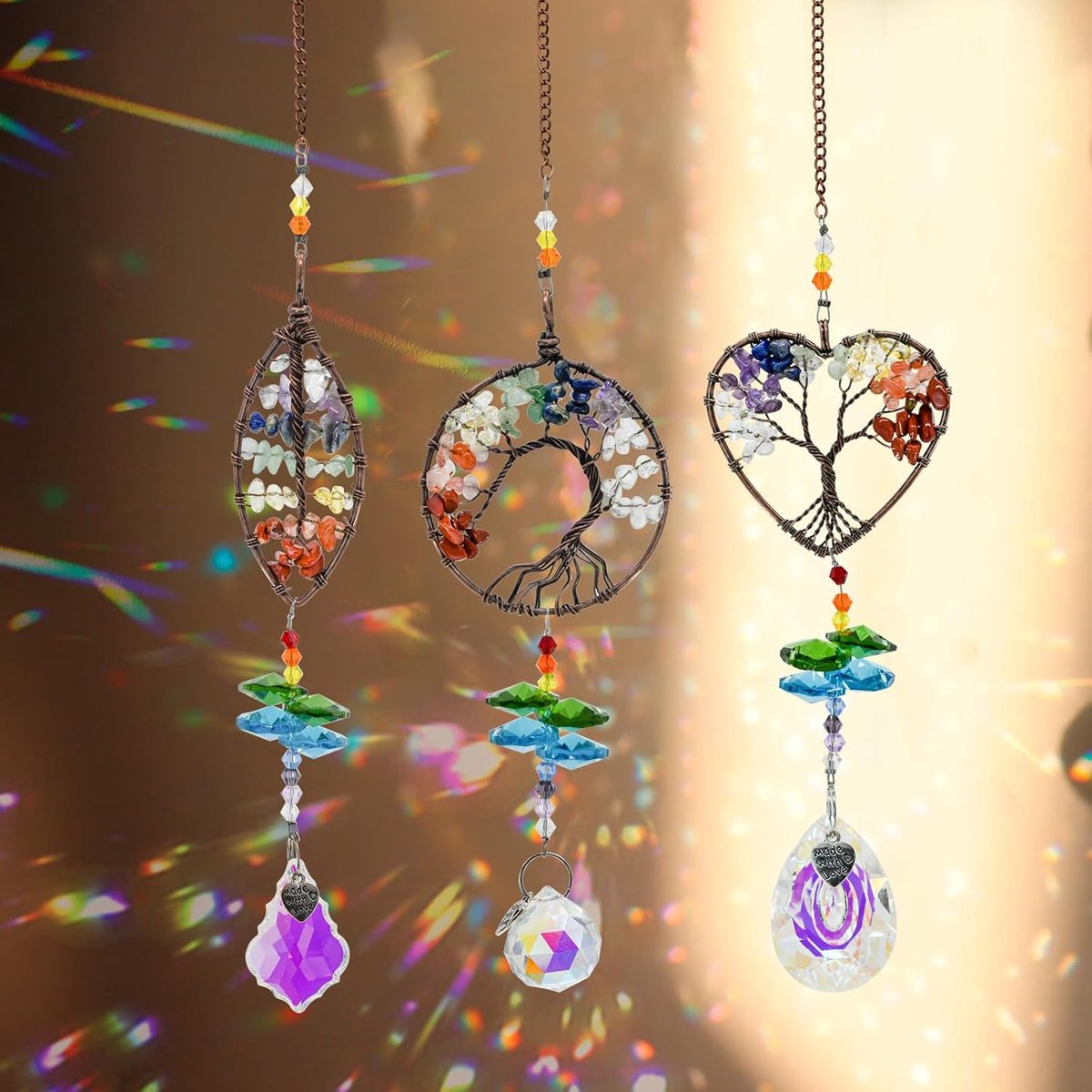 Kristallen zonnevanger voor raamopknoping, 3 stuks regenboogmaker met prisma's decoratieve zonnevanger kristallen ornament voor binnen woondecoratie (1, kristal)