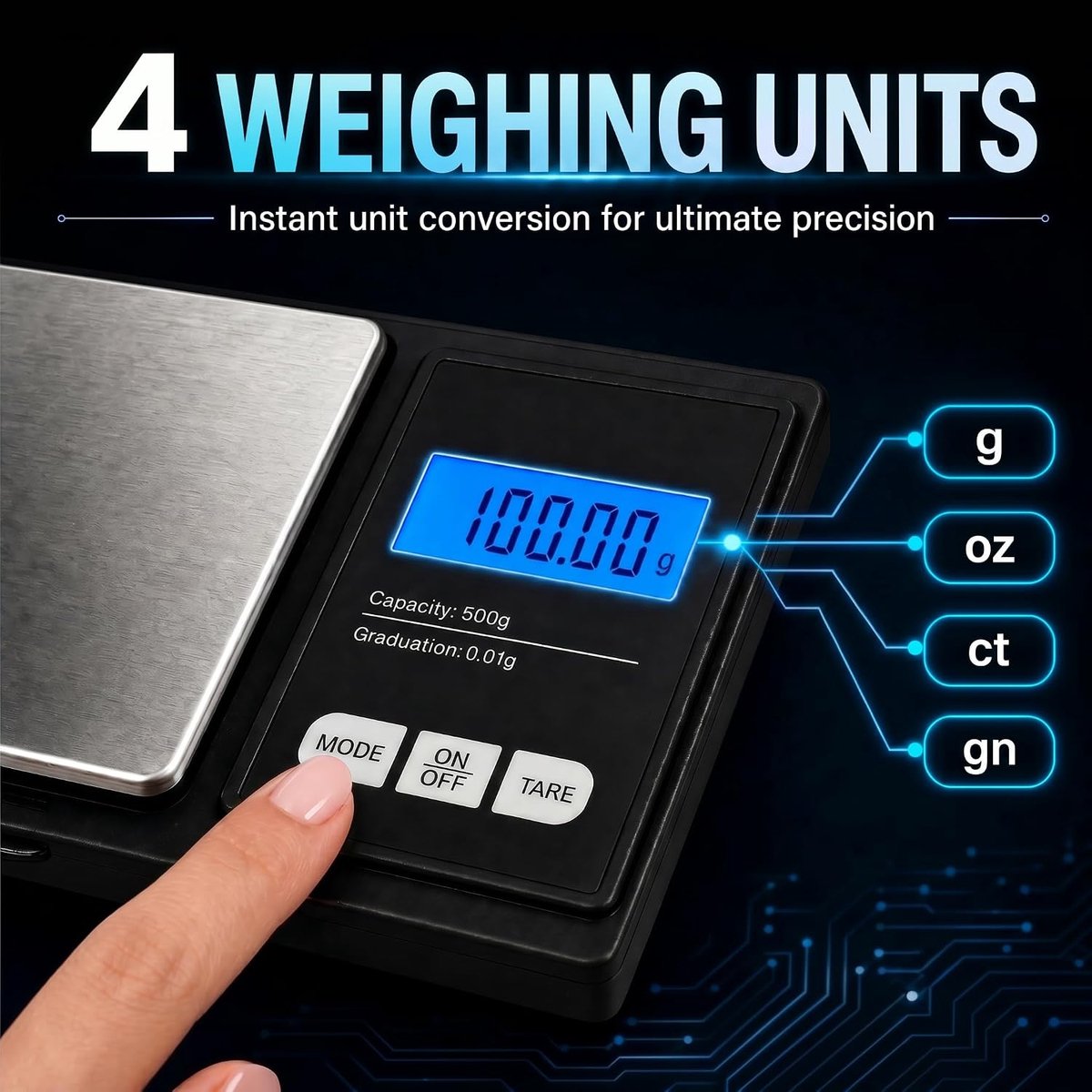 Digitale precisieweegschaal, 500 g/0,01 g, precisieweegschaal, gramweegschaal & keukenweegschaal, mini-draagbare goudweegschaal, sieradenweegschaal, met lcd-display, precisieschalen 0,01 g