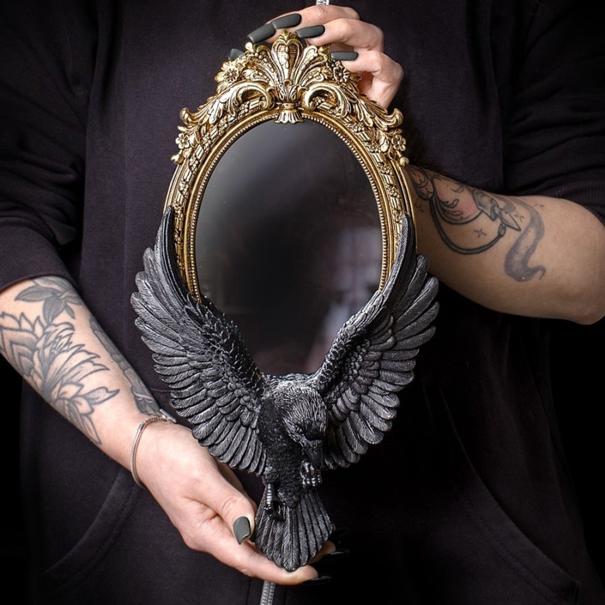 Alchemy - Raven's Gaze - Handspiegel - Antiek Goud en Zwart