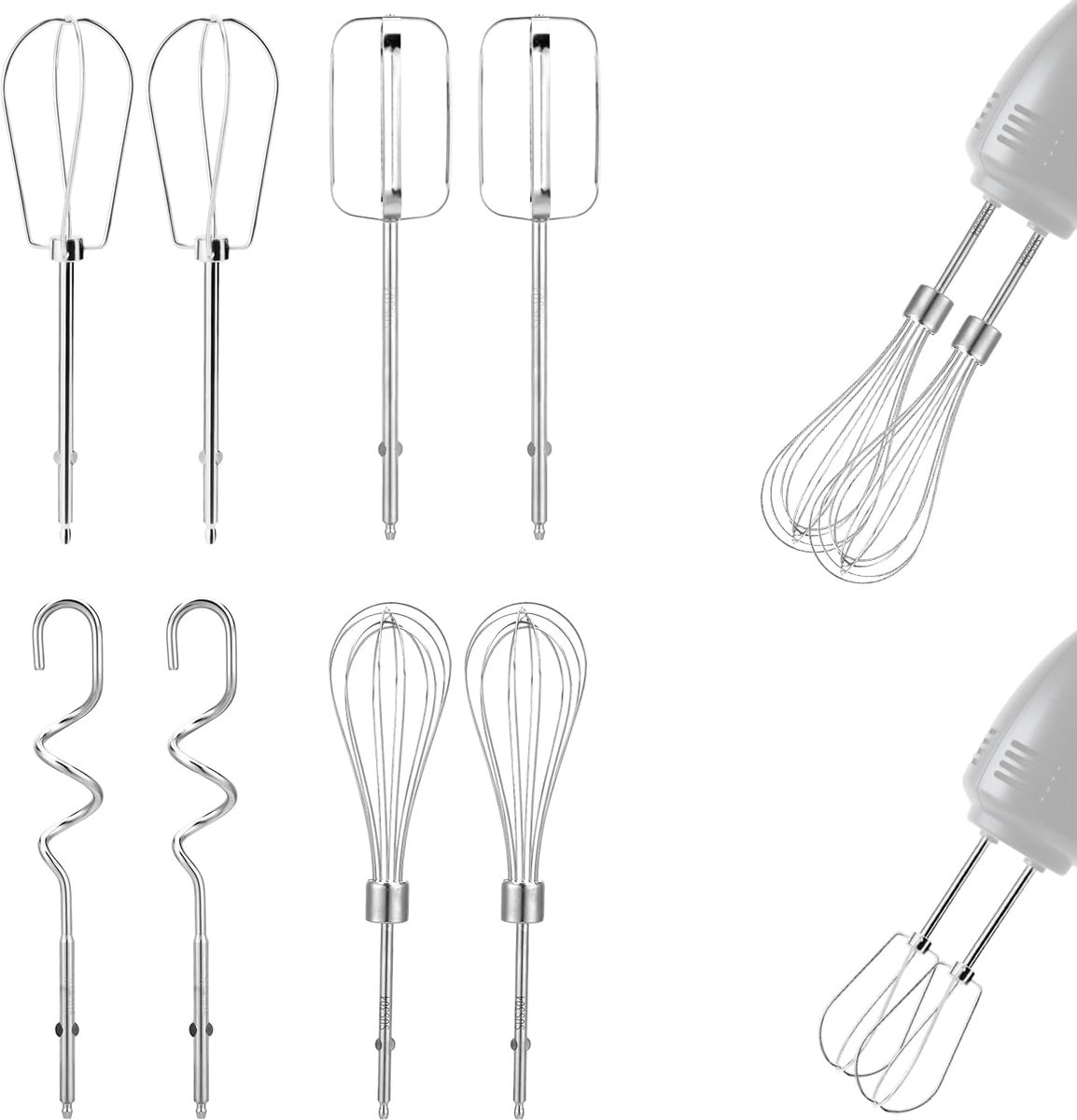 8st Handmixeraccessoires, 4 Stijlen Zilver Roestvrij Staal Handmixer Benodigdheden voor Kleine Keukenapparaten Compatibel met BLACK & DECKER voor Vervanging van Blenders