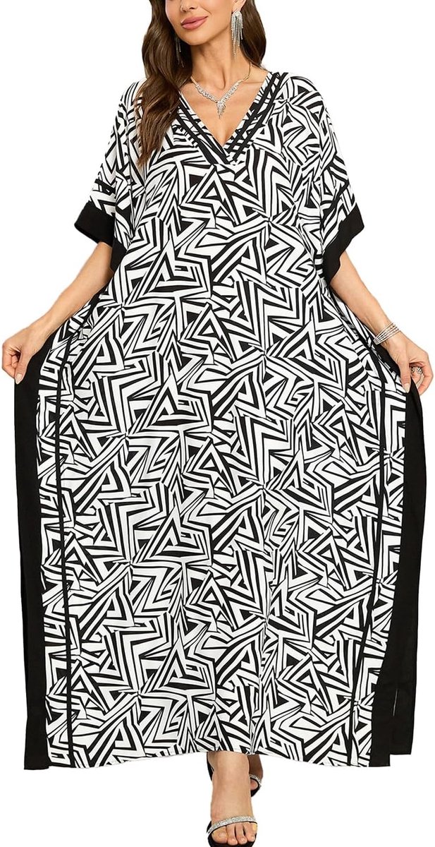 Kaftan voor dames, maxi-loungewear, oversized nachthemd, homewear, bedekkende strandjurk, B-zebra, Eén maat