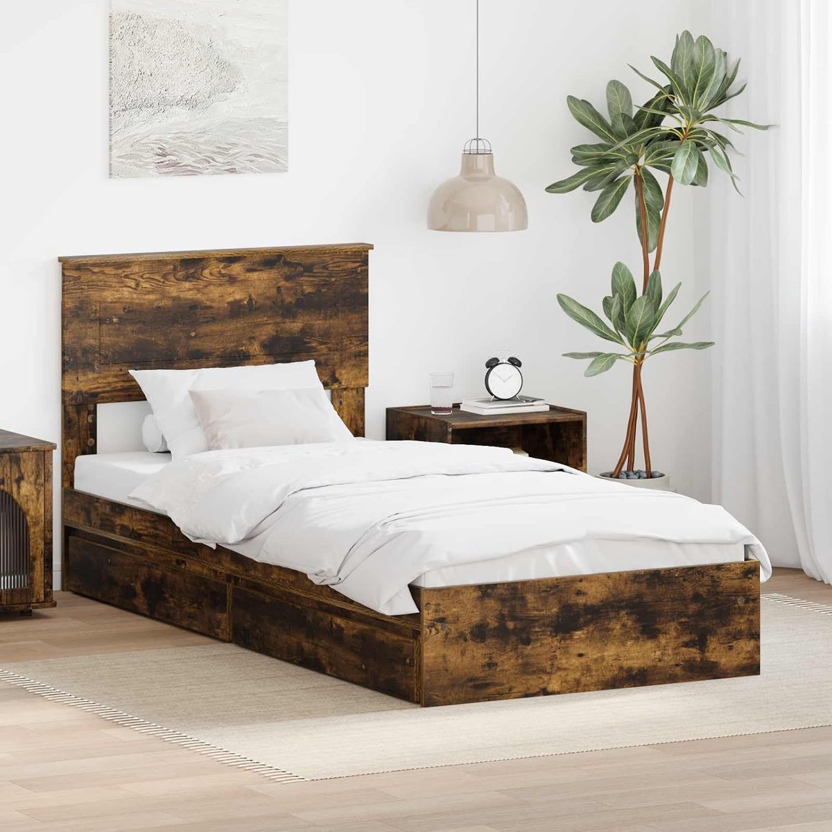Hout Opbergbedframe moderne slaapkamer 75 x 190 cm Gerookt eiken