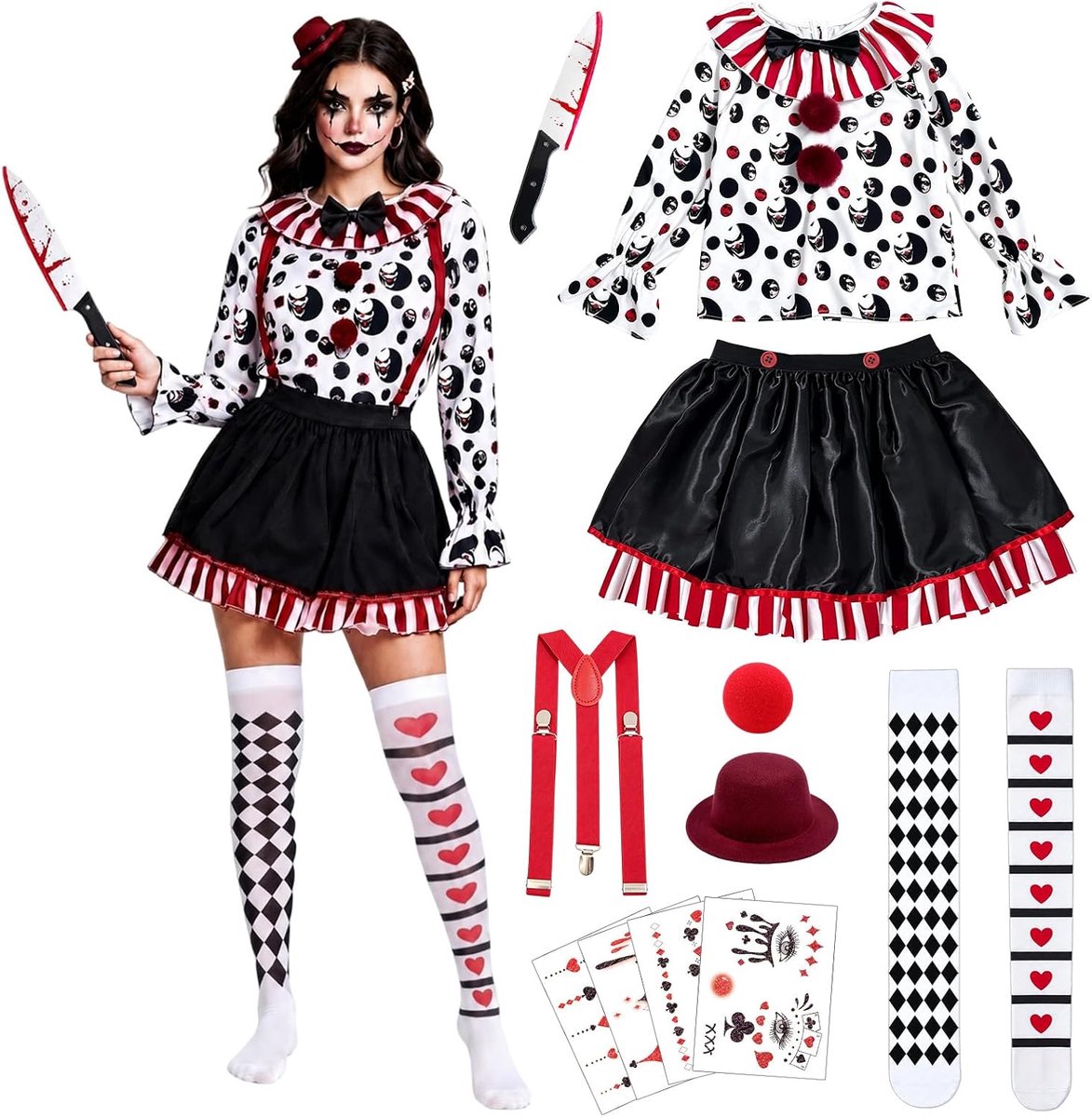 Clown kostuum dames, Halloween clownkostuum dames set