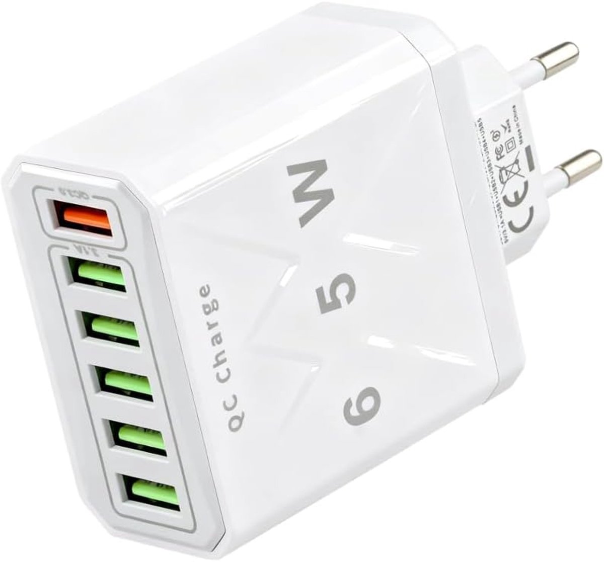 65 W USB-oplader, 6 poorten met QC 3.0 en USB 3.1, universele netadapter voor Samsung Galaxy iPhone17/16/15/14/13/12/11/SE, iPad, Huawei Pixel, snel en veilig opladen