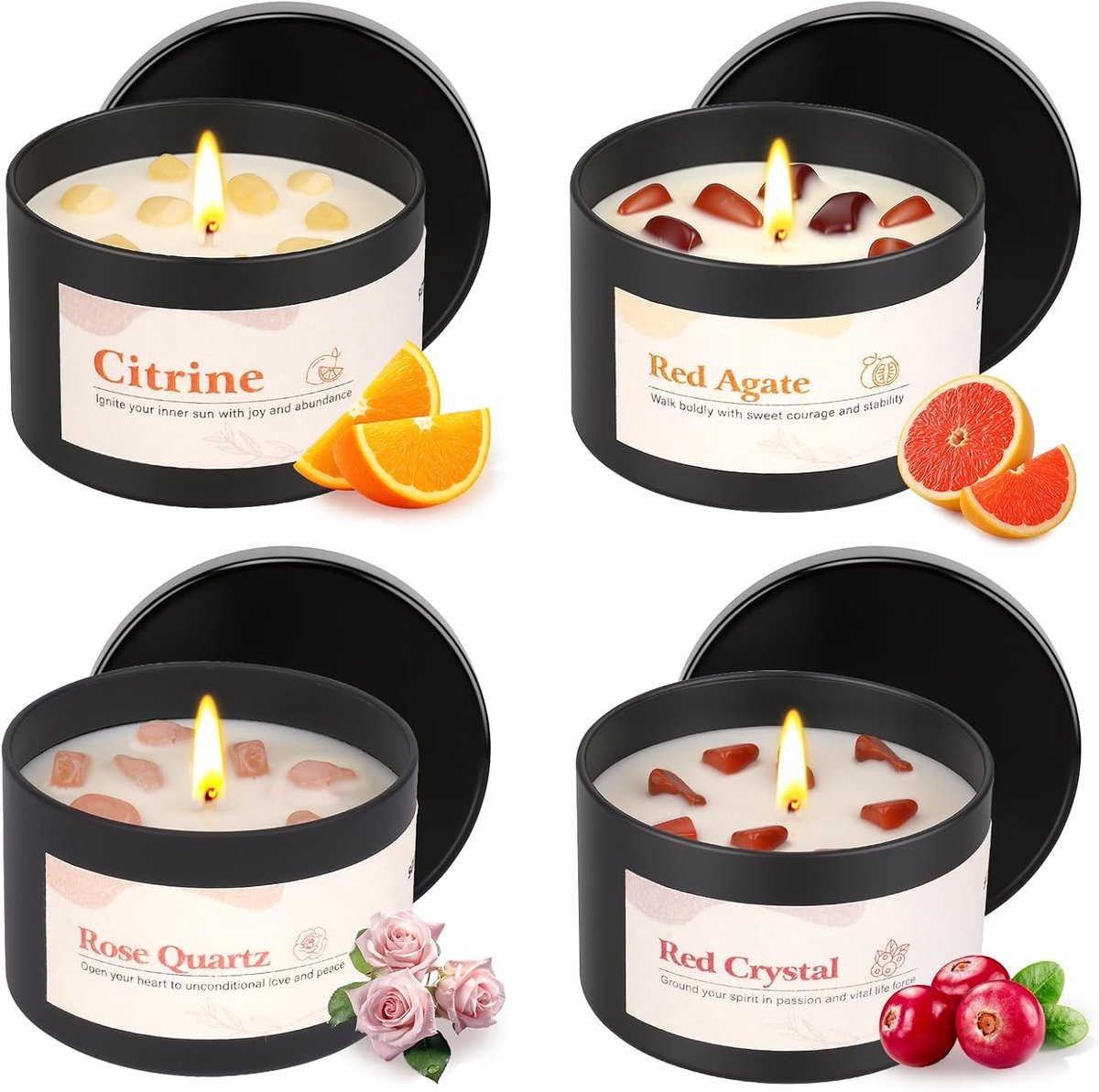 Cadeauset voor vrouwen, 4 x 6.5 oz kristallen helende kaarsen