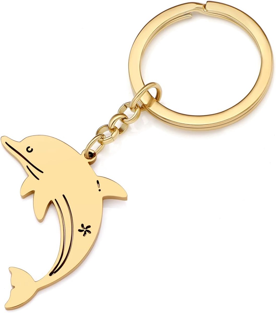 Haai Sleutelhanger Schildpad Dolfijn Krab Zeepaardje Oceaan Dieren Sleutelhanger Voor Vrouwen Meisjes Tas Auto Sleutelhanger, Vergulde dolfijn sleutelhanger, M