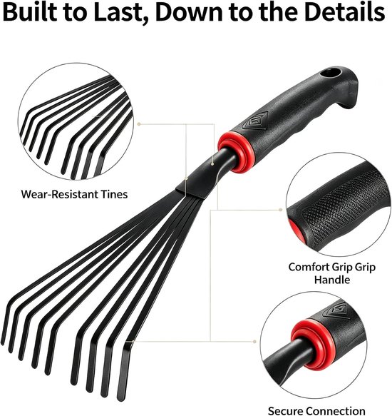 1 stuk tuinbladhark 19" 9 wortelbladhark grondfrees grashark met ergonomische handgreep voor het vegen van bladeren- tuinieren- cultiveren en tuinbezemen — afbeelding 4