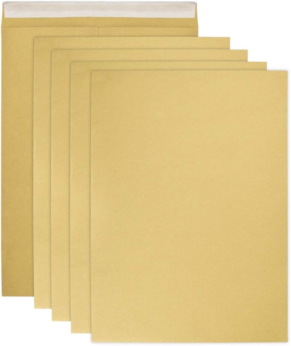 50 stuks bruine Kraft A4 mailers, Peel & Seal Wallet Style - 140 gsm Manilla Containers, grote capaciteit gevoerde enveloppen voor persoonlijke/zakelijk/kantoor