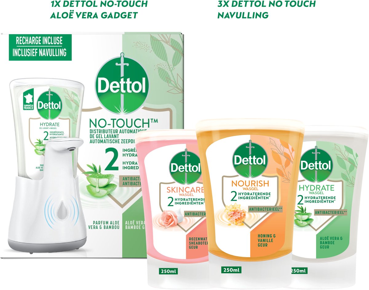 Bol.com Dettol Automatische Zeepdispenser + Navulling Handzeep - Galamboter - Aloe Vera - Extra Care & Sheabutter aanbieding