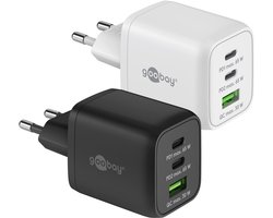 Goobay 65 W GaN multiport snellader Nano zwart, 2 USB-C Power Delivery poorten en 1 USB-A Quick Charge, voor laptop en 2 andere apparaten tegelijk