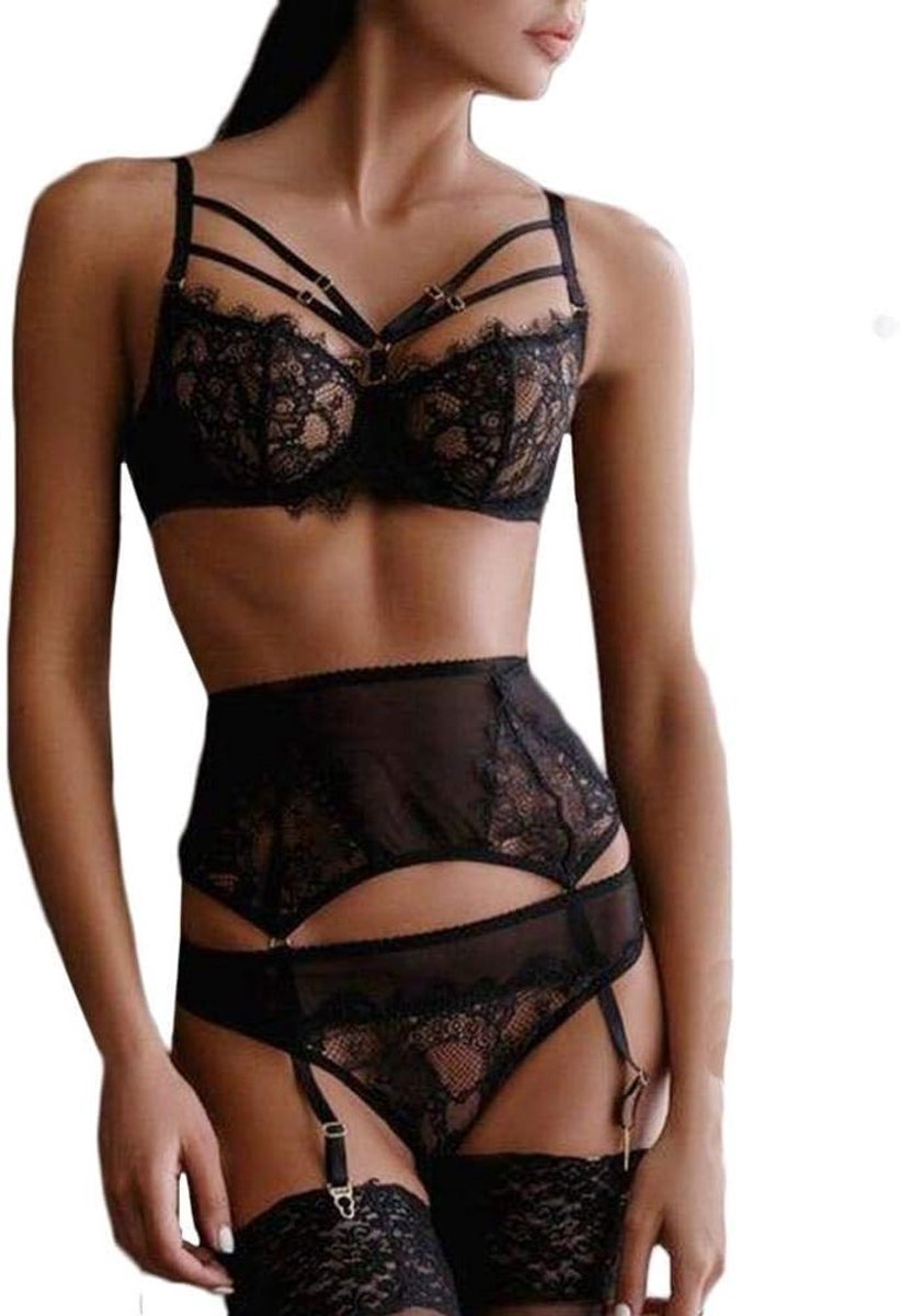 Kimono voor dames kanten robe transparant nachtkleding ochtendjas badjas lingeriesetVrouwen Sexy Kanten Beha Nachtkleding Bandage Zwarte Lingerie Kousenband Ondergoed Sexy Vrouwen Beha Sexy Lingerie