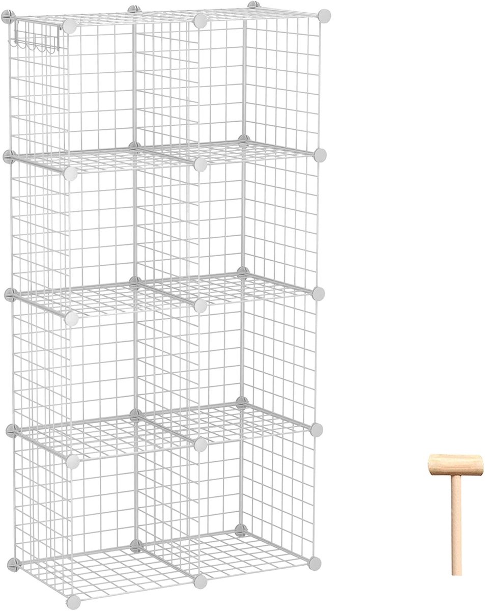 Wire Storage Cubes, Metalen Grids Boekenplank, Modulaire Schelende Units, Stapelbare Boekenhoes, 8 Cubes Kastorganizer voor thuis, kantoor, Kinderkamer, 61 cm L x 12,4 B x 48,4 inch H Wit