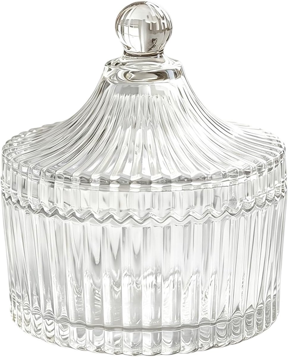 300ml/10oz Glazen Snoepschaal met Deksel Decoratieve Snoep Kom Kristal Overdekte Snoeppot Glas Apothekerpot Bruiloft Snoep Buffet Pot Tent Vormige Voedselpot Container voor Thuiskantoor Bureau Gift