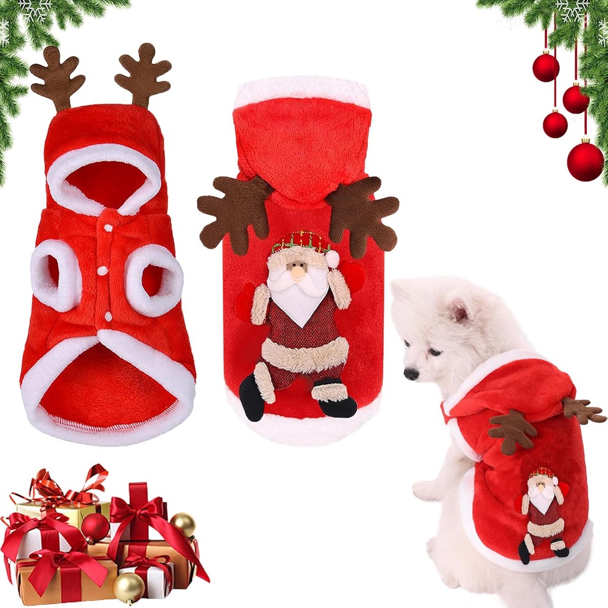 Kerstkostuum, Hondenkostuums Kerstmis, Honden Kerstkostuum, Katten Kleding Kerstmis, Huisdier Hond Kat Rendier Kostuum, Winterwarme Kleding voor Huisdieren (A-L)