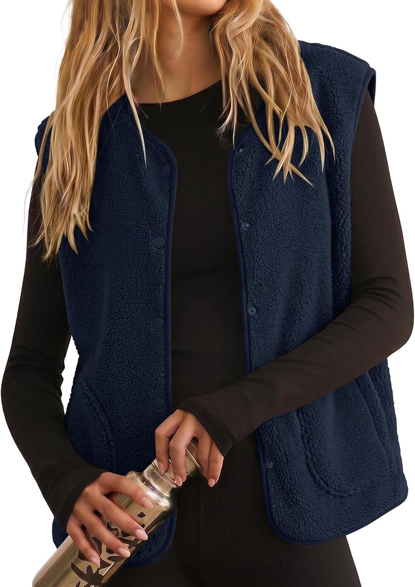Teddy Fleece Gilet voor Vrouwen UK Dames Bodywarmer met zakken Button Down Klassieke Fit Mouwloos Vest Jas