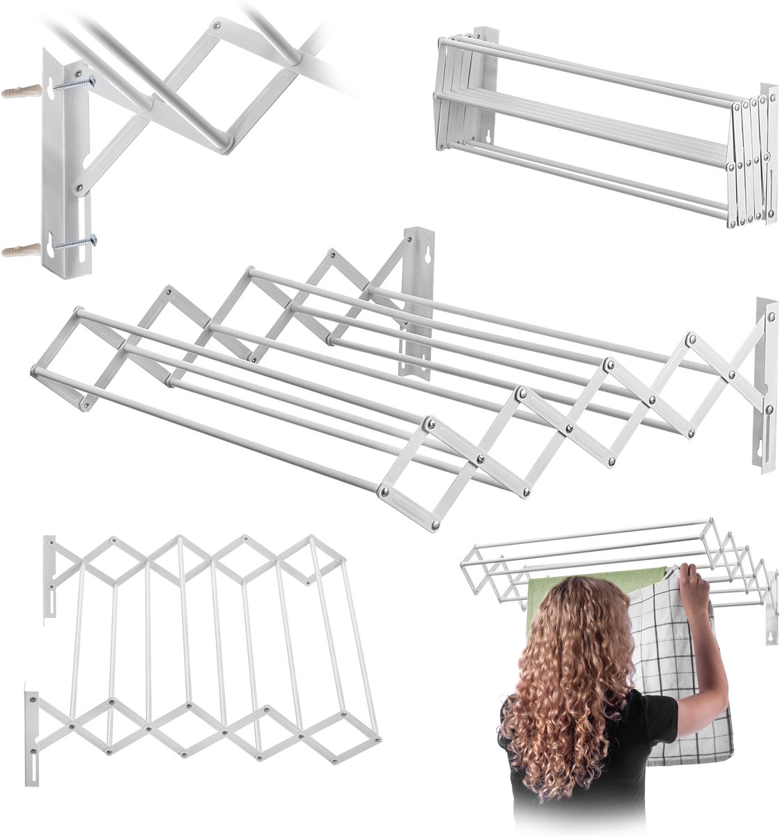 KADAX Wandwasdroger 60 cm, droogrek voor wandmontage, uittrekbare, ruimtebesparende droger voor handdoeken, inklapbare drooglijn met 6 sporten