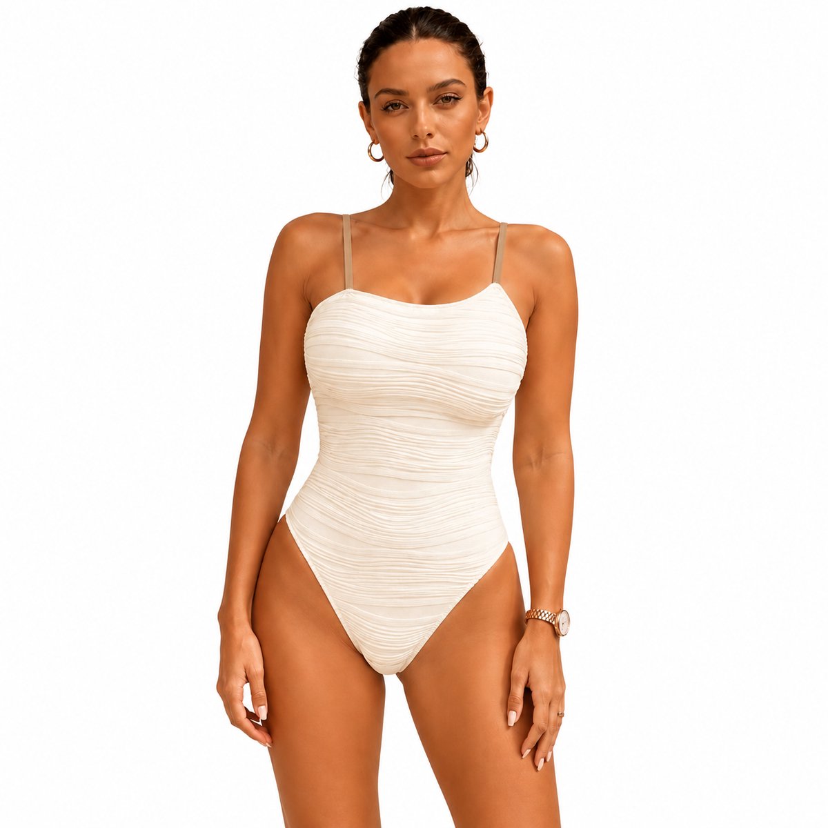 RedParrot Badpak Ribstof - Creme Wit - Bikini - Beige