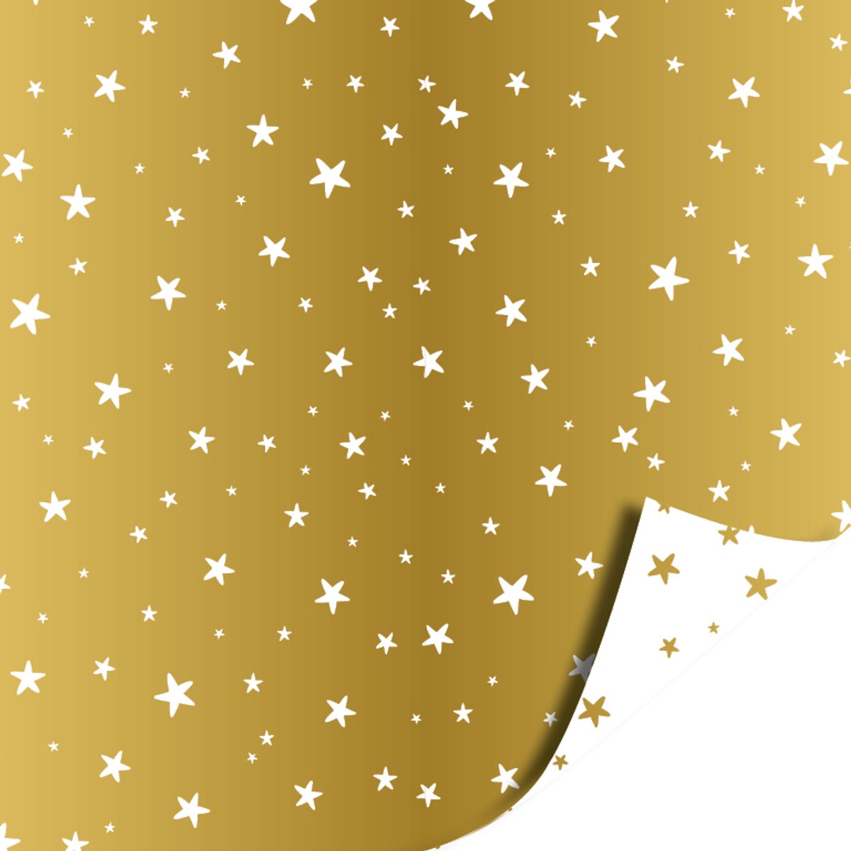 Het Inpakhuis - Cadeaupapier - Inpakpapier - Kadopapier - Sterren - Little stars gold - Little stars white - Goud - Wit - Kerst - 70cm x 2mtr