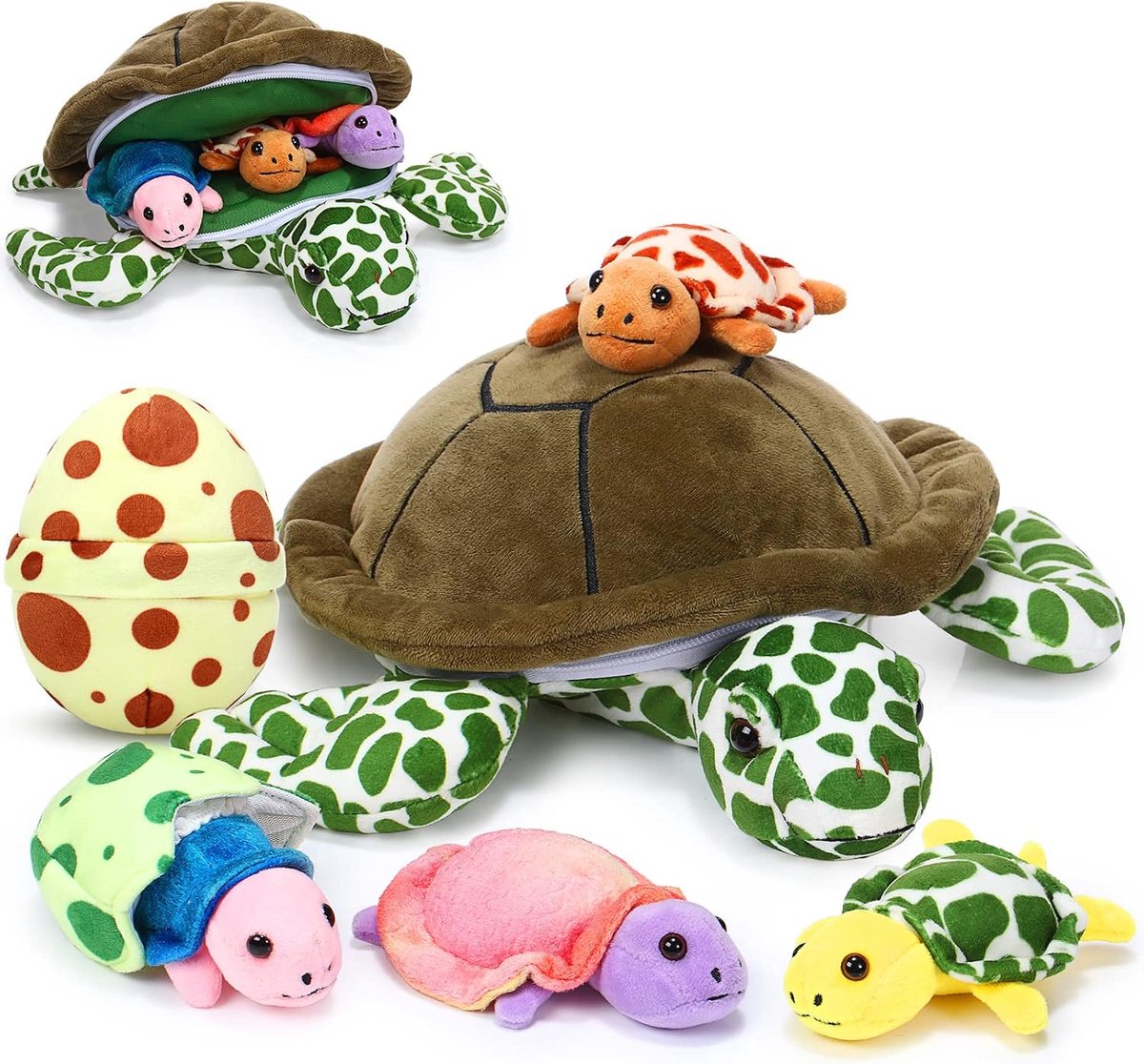 6 stuks gevulde zeeschildpad met baby's 30 cm pluche set, modern