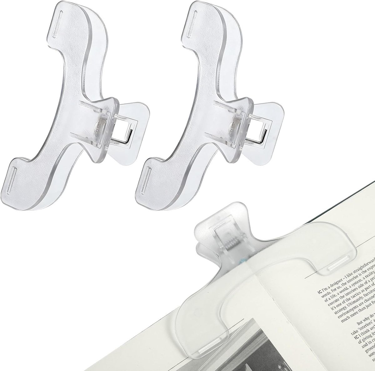2 stuks bladhouders, sterke boekklemmen, boekclip, sterk, transparant, voor lezen en studeren, multifunctioneel, praktische boekklem voor boeken en documenten (transparant)