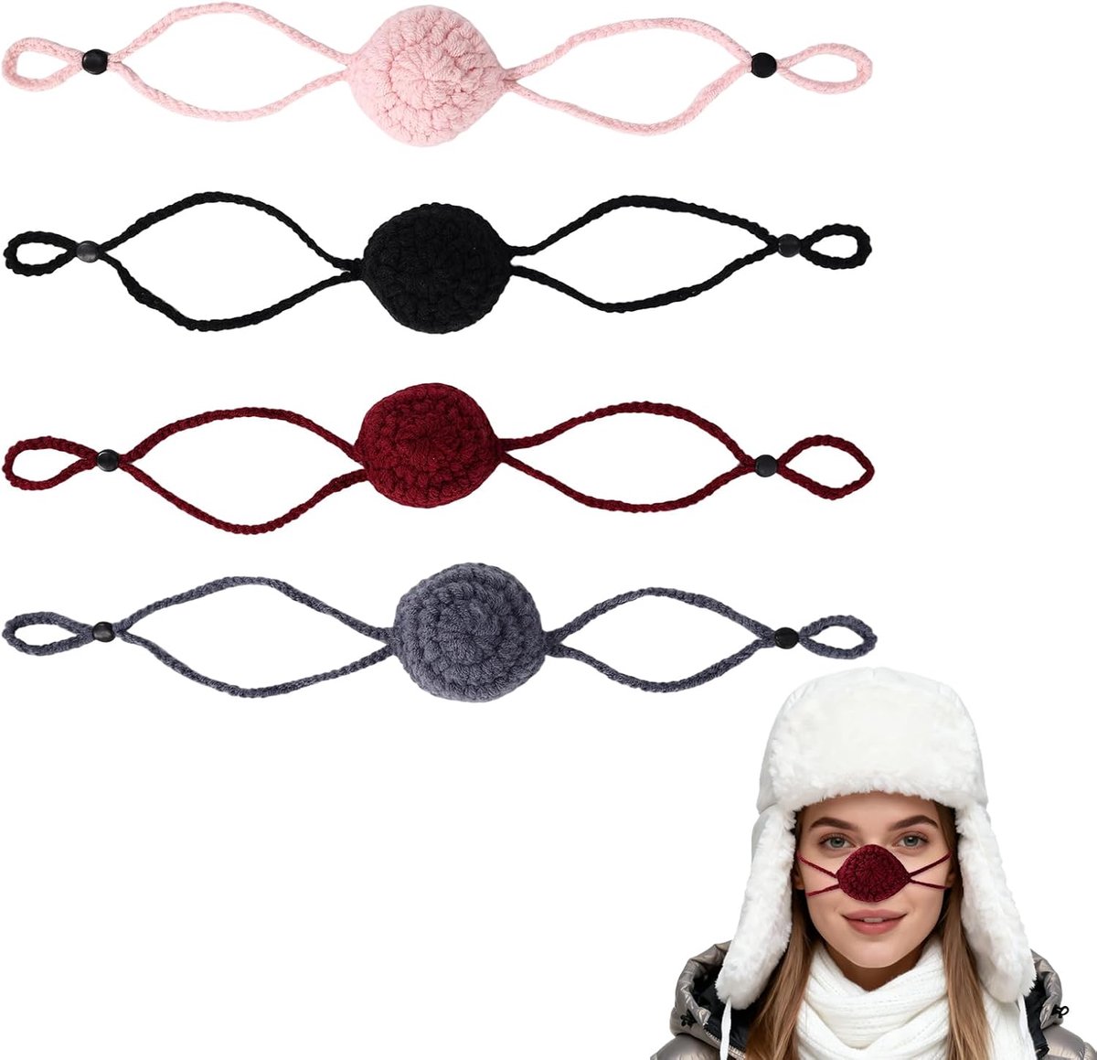 4st Winter Neusmaskers, 4 Kleuren Winter Comfort Warm Neusmasker Handgemaakt Elastisch Verstelbaar voor Vrouwen Mannen Skiën Buitenactiviteiten Koud Weer