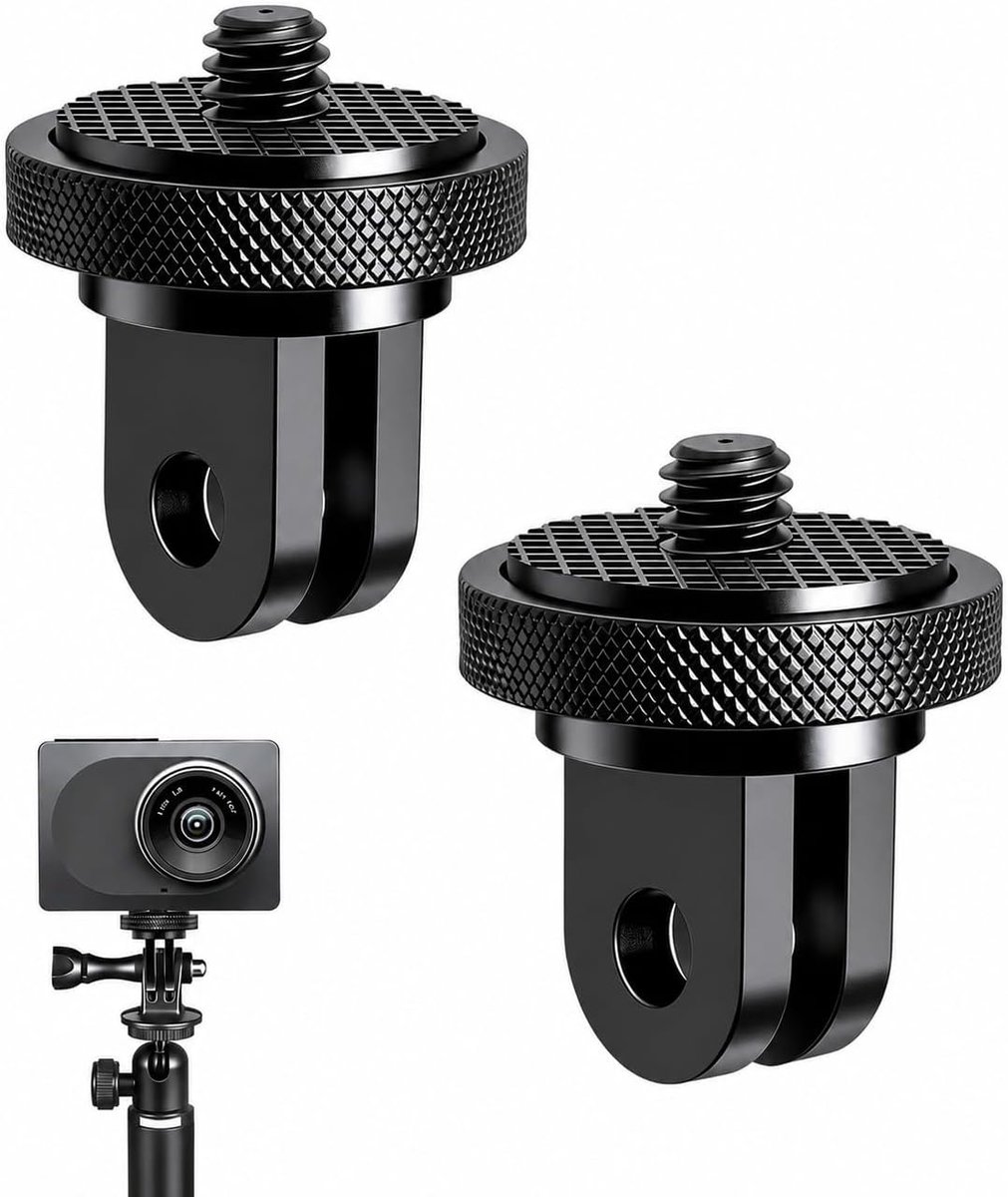 Adapter voor Gopro 2 stuks 1/4 inch statiefadapter van aluminium, antislip en stabiel, voor Insta360 X4, voor Insta360 One X2 X3, voor actiecamera's en verschillende houdersystemen