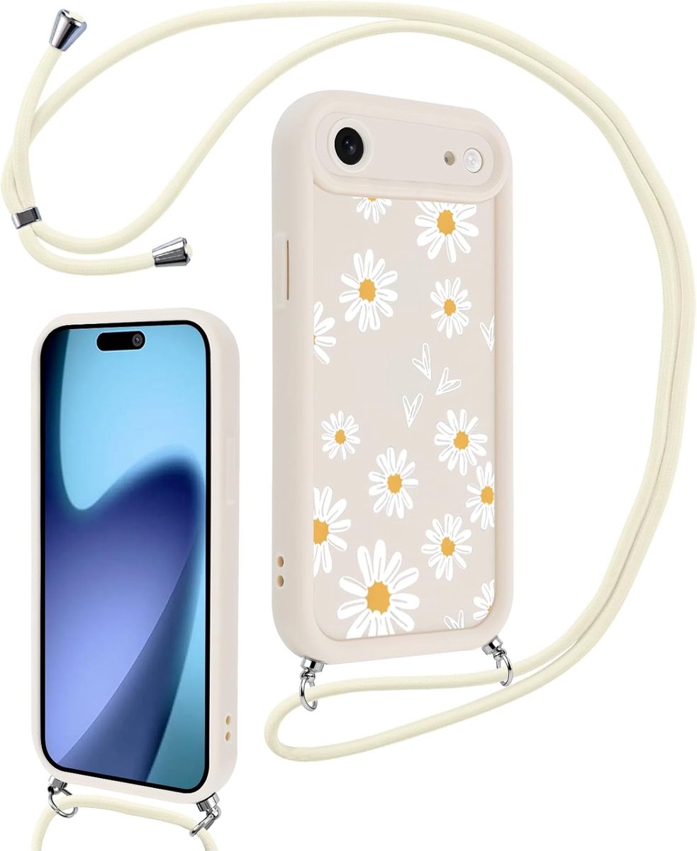 Hoesje voor iPhone Air / iPhone 17 Air 16,5 cm (6,5 inch), bloemenpatroon, dames, om je nek te hangen, ketting, hoes, zachte TPU-siliconen, schokbestendig, beschermhoes voor iPhone