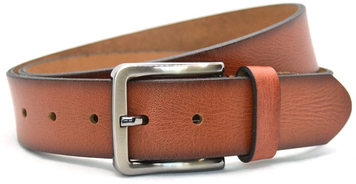 Timbelt Heren Riem volnerf Leer Cognac - 4 cm Breed - Broekriem - Nette Riem - Pantalon Riem - jeans riem - Maat: 105 / Totale lengte riem 120 cm - Echt Leer