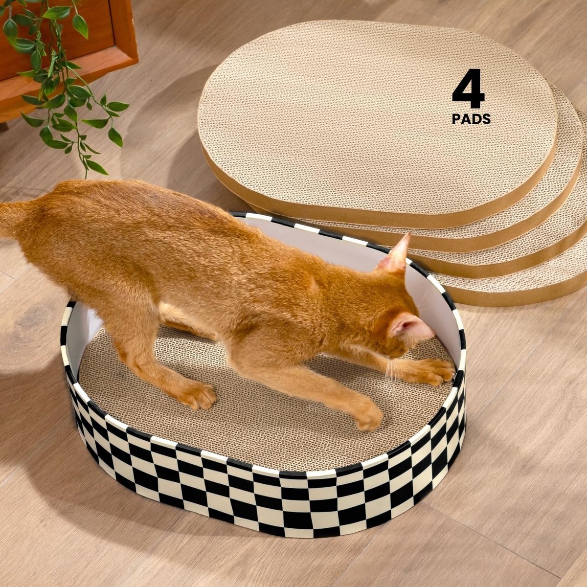 Kattenkrabbox met krabplank voor 4 katten, omkeerbare kitty-krasmat, zwaar belastbare golfkartonnen krabbers voor indoor kittens bedligstoel beschermt meubels, kittens geschenken - groot
