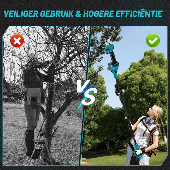Compatibel met Makita 18V, 2-in-1 elektrische snoeischaar met 2 m verlengstang, max. 30 mm snijdiameter, lcd-display, telescopische takkenschaar uittrekbaar tot 4,5 m (zonder accu) — afbeelding 5