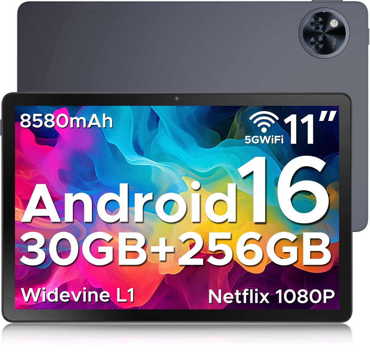 DOOGEE U11 Pro - Tablet - Tablets - 30GB RAM + 256GB ROM(2TB/TF) - 8580 mAh - 11 Inch - Android 16 - Dubbele luidspreker - T7200 Octa Core - 13MP Camera - 5G WIFI - Face ID - 7.9 mm Metallic Body - Zwart
