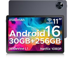 DOOGEE U11 Pro - Tablet - Tablets - 30GB RAM + 256GB ROM(2TB/TF) - 8580 mAh - 11 Inch - Android 16 - Dubbele luidspreker - T7200 Octa Core - 13MP Camera - 5G WIFI - Face ID - 7.9 mm Metallic Body - Zwart