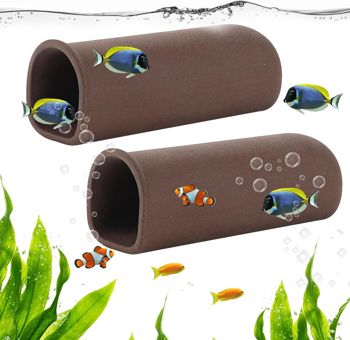 2 stuks aquarium keramische catfish cave, 4 × 11 cm, welgrot aquarium, kleivis tank accessoires, garnalen, vispaaien, levende verstopplaats, ornament, teelt (bruin)